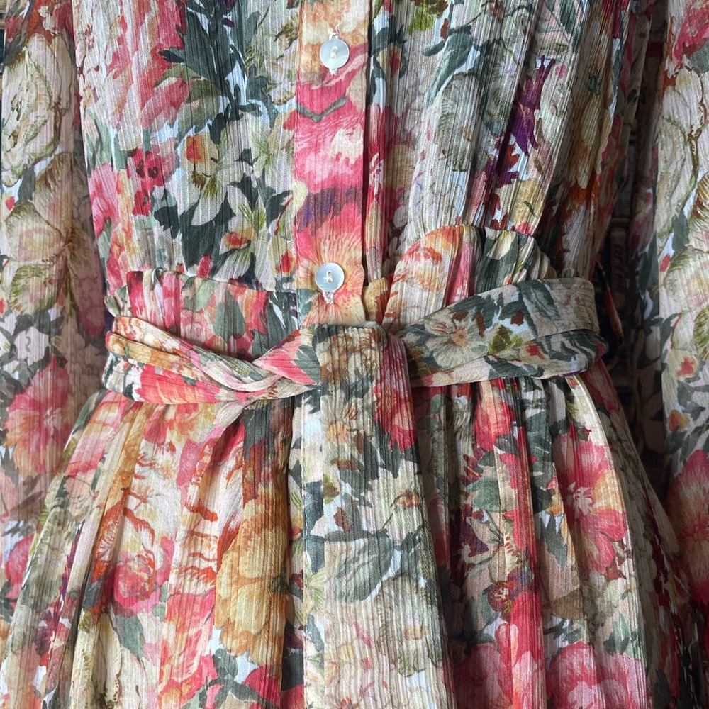 Mango Floral Maxi Dress Size 2 XS NWT Belted Long Sleeve Romantic Garden Party - Picture 3 of 10